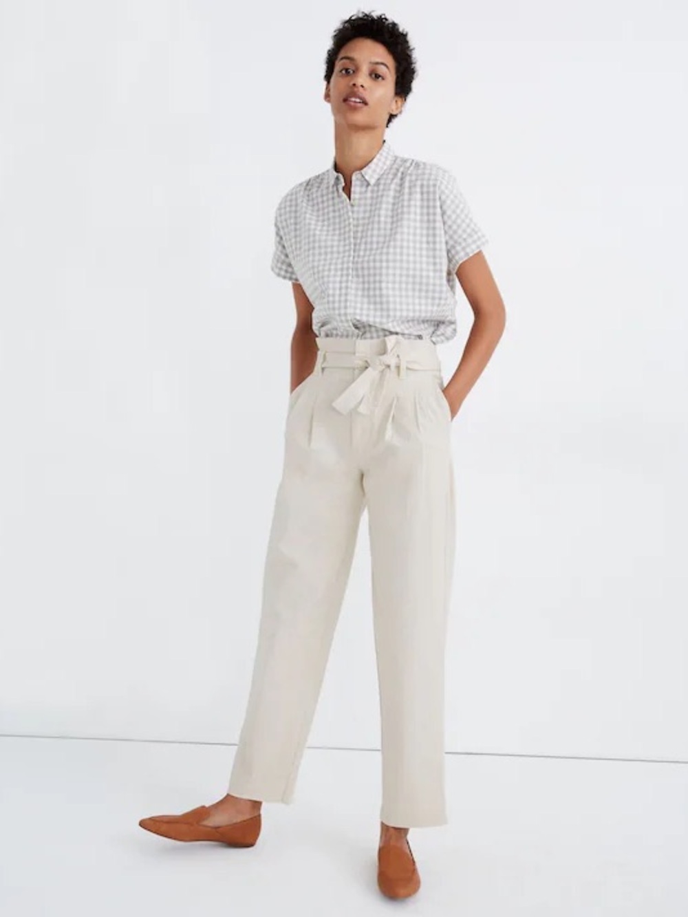 NWOT!! Madewell - Herringbone Paperbag Pants - 26 - Natural Seeded Herringbone